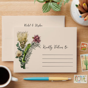 Cute Chameleon in Protea Flowers Botanical Art Envelope