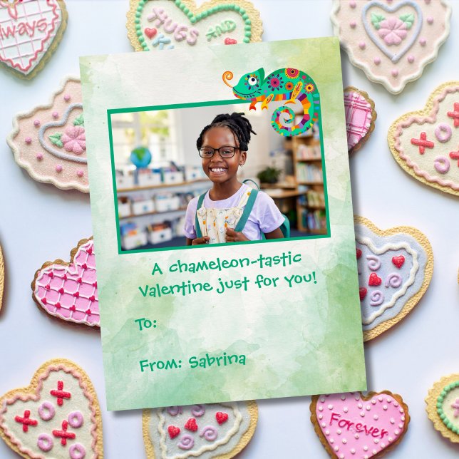 Cute Chameleon Kids Classroom Valentine's Day  Card (Creator Uploaded)