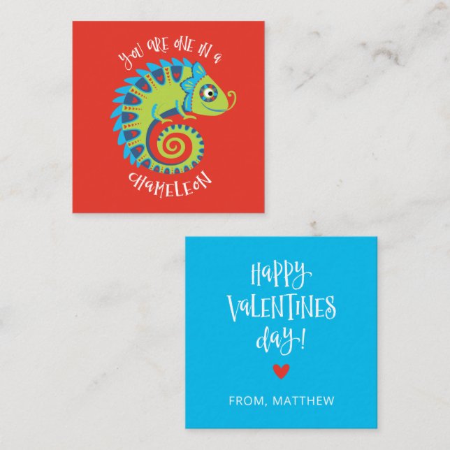 Cute Chameleon Kids Valentines Day Classroom Card (Front/Back)