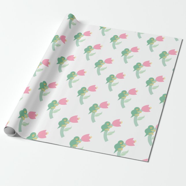 Cute chameleon on flower wrapping paper (Unrolled)