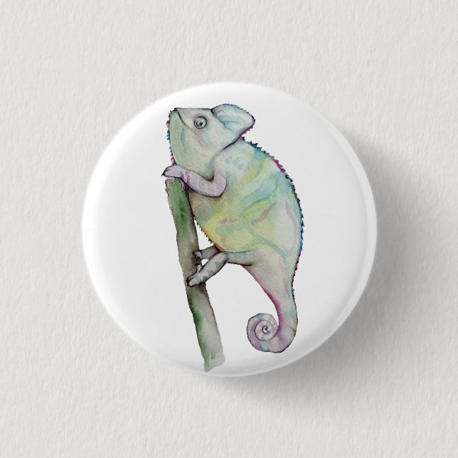 Cute chameleon painted in watercolor 1 inch round button (Front)