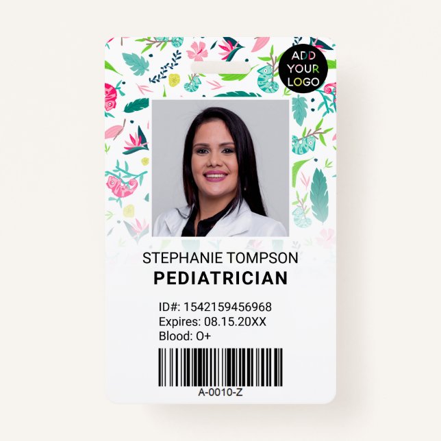 Cute chameleons pediatrician photo logo code badge (Front)