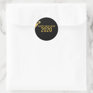 Cute Champagne Bottle And Happy New Year 2020 Classic Round Sticker
