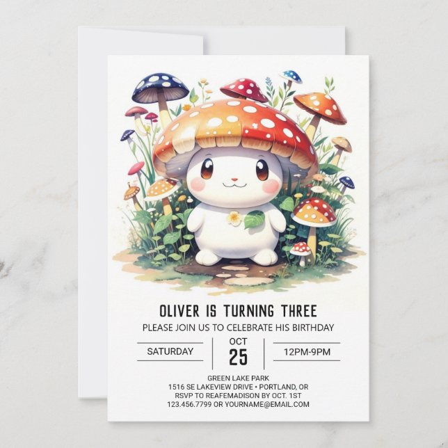 Cute Champignons Invitation Anniversaire (Devant)