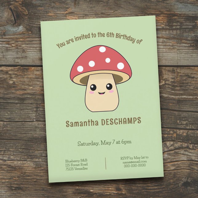 Cute Champignons Invitation Anniversaire (Cute Mushroom Birthday Invitation)