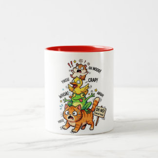 Cute Chaotic Animal Stack Meme – Available on Tees Two-Tone Coffee Mug