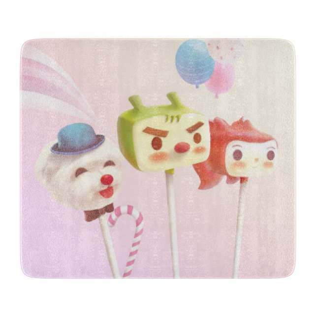 Cute Character Cake Pops Cutting Board (Front)