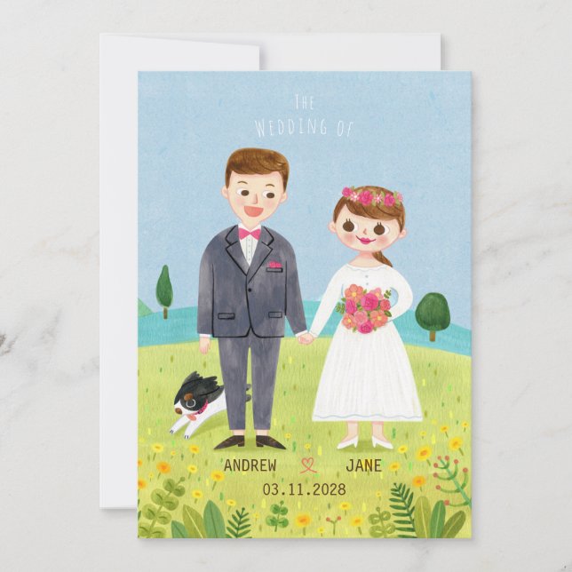 Cute character wedding invitation (Front)