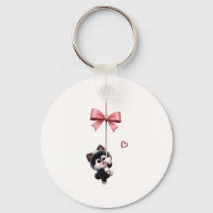 Cute Character with Pink Ribbon Keychain - Adorabl