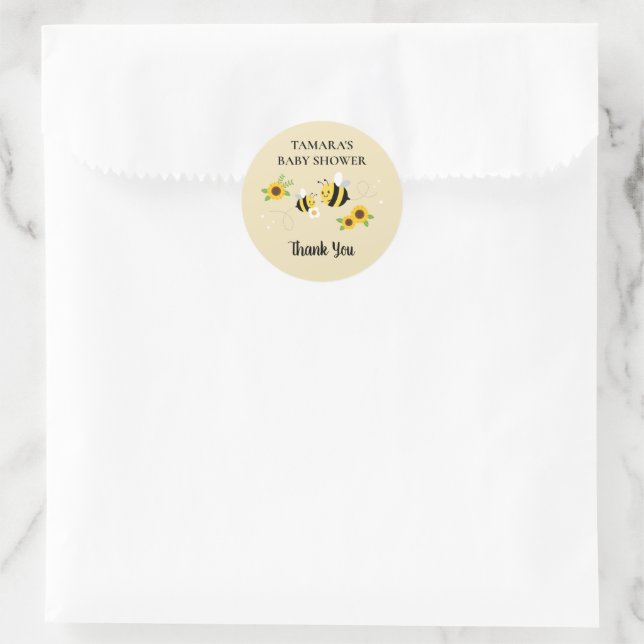 Cute Characters Mommy-to-Bee Baby Shower Classic Round Sticker (Bag)