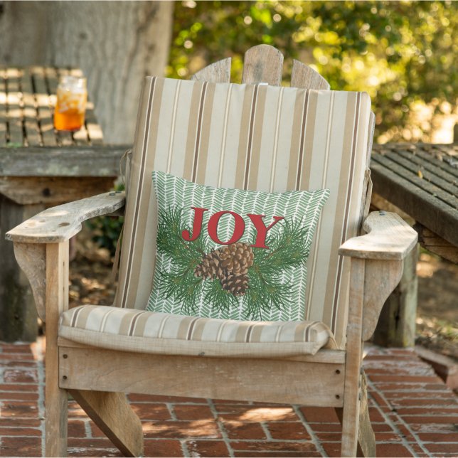 Cute Charming Happy Holidays Joy Cabin Porch Patio Outdoor Pillow (Chair)