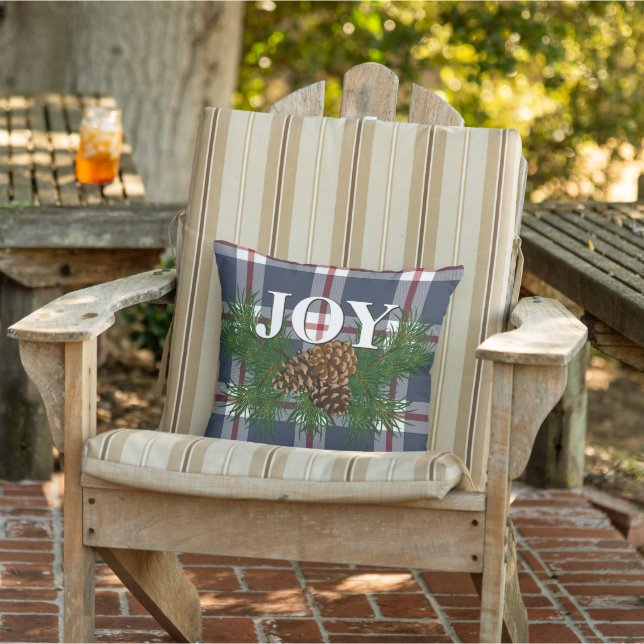 Cute Charming Happy Holidays Joy Cabin Porch Patio Outdoor Pillow (Chair)