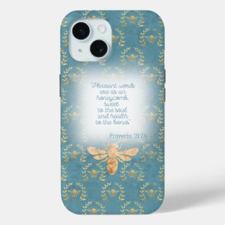 Cute Chartreuse Green Gold Bee Wreath Grid Bible iPhone 15 Case