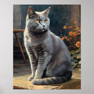 Cute Chartreux Cat Art Imprimer Poster