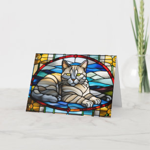 Cute Chartreux Cat Stained Glass Card
