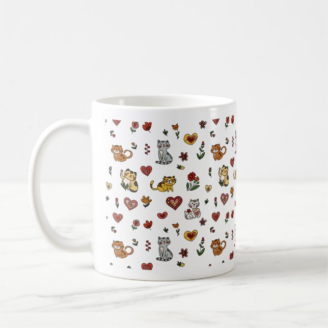 Cute Chat & Coeur Mug : Parfait pour les Amoureux  (Gauche)