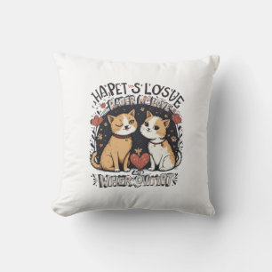 Cute Chat Couple Coussin Romantique Kitty Maison D