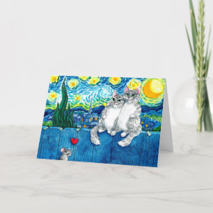 Cute Chat Couple Van Gogh Starry Carte de nuit
