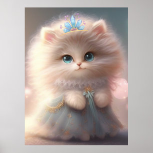Cute Chat en Robe Bleue Art Nursery Poster