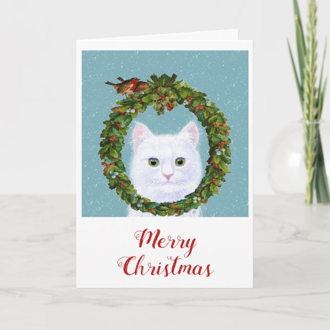 Cute Chat Kitten Christmas Wreath Carte de vacance (Devant)