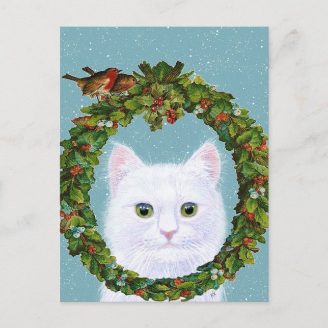 Cute Chat Kitten Christmas Wreath Carte postale (Devant)