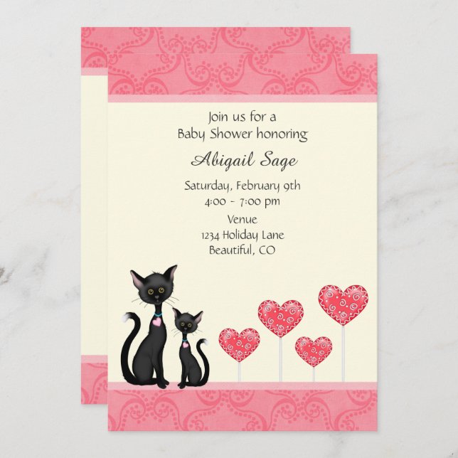 Cute Chat, Kitten et Coeurs Baby shower Invitation (Devant / Derrière)