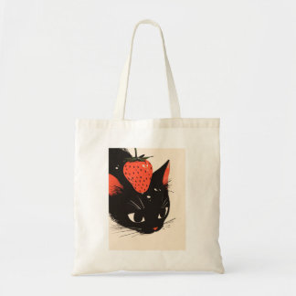 Cute Chat Noir Avec Sac fourre-tout Fraise