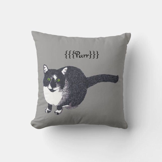Cute Chat noir blanc en Coussin de Pointillisme (Recto)
