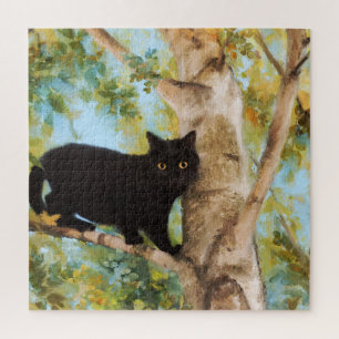 Cute Chat Noir Dans L'Arbre Puzzle Art