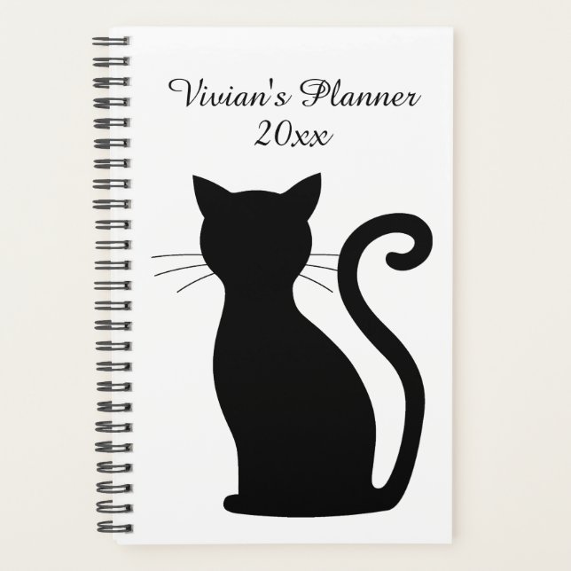 Cute Chat Noir Silhouette Noir et Blanc Nom (Devant)