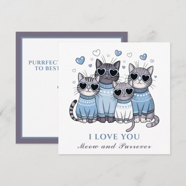 Cute Chat Saint Valentin Carte Chat Papa Bleu (Devant / Derrière)