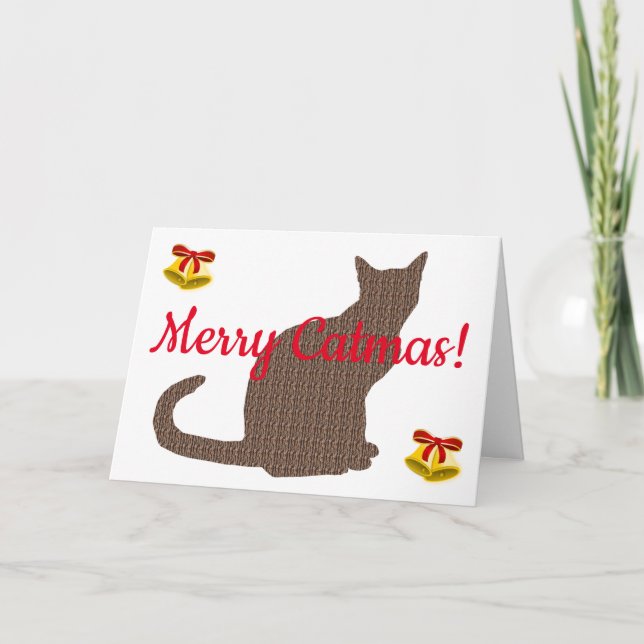 Cute Chat Silhouette Merry Catmas Carte de Noël (Devant)