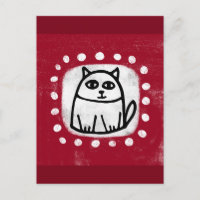 Cute Chat Sur Carte Postale Rouge