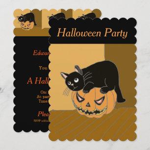 Cute Chat sur une invitation d'Halloween Citrouill