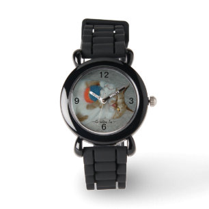 Cute Chat tenant une montre de jouet