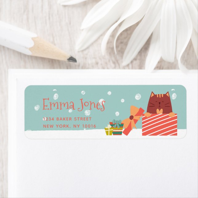 Cute Chat w Christmas Présent Aqua Green Christmas (En situation)