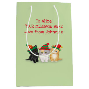 Cute chatons personnalisé sac cadeau de Noël vert