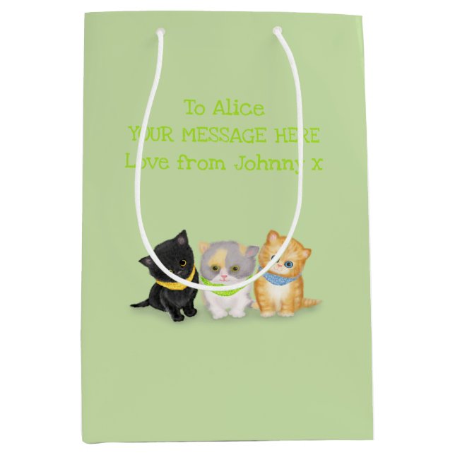Cute chatons vert sac cadeau personnalisé (Devant)