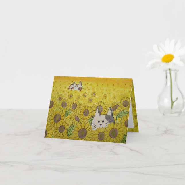 Cute chats et tournesols carte blanche, masquer et (Petite plante)