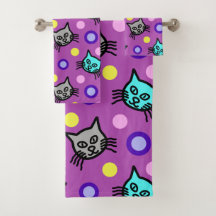 Cute Chats Motif en Violet Ensemble de serviettes