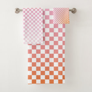 Cute Checkered Pink Orange Summer Bath Towel Set