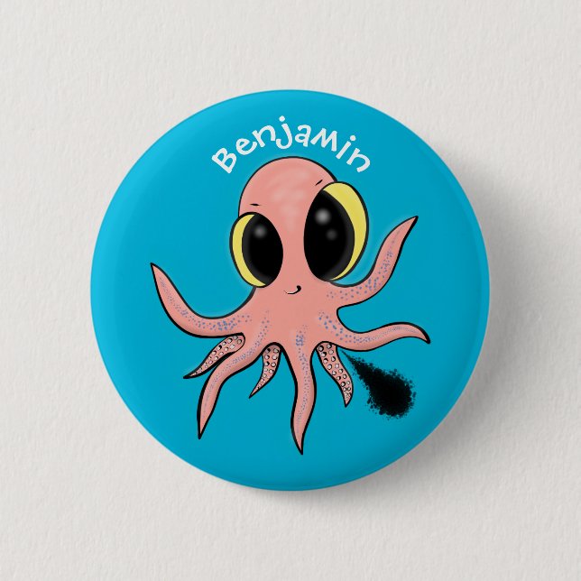 Cute, cheeky baby octopus cartoon 2 inch round button (Front)