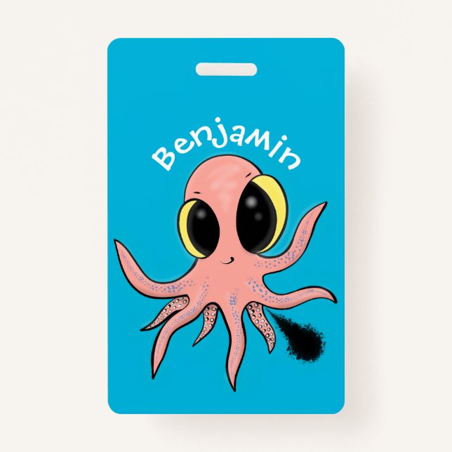 Cute, cheeky baby octopus cartoon badge (Front)