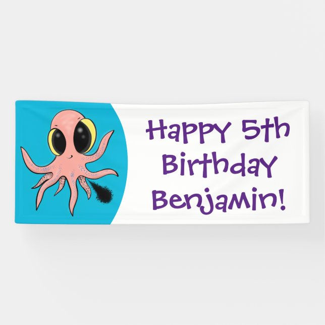 Cute, cheeky baby octopus cartoon banner (Horizontal)