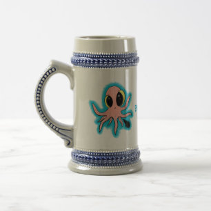 Cute, cheeky baby octopus cartoon beer stein
