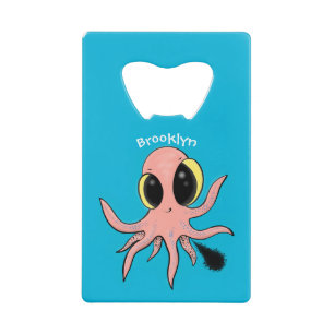 Cute, cheeky baby octopus cartoon credit card bottle opener