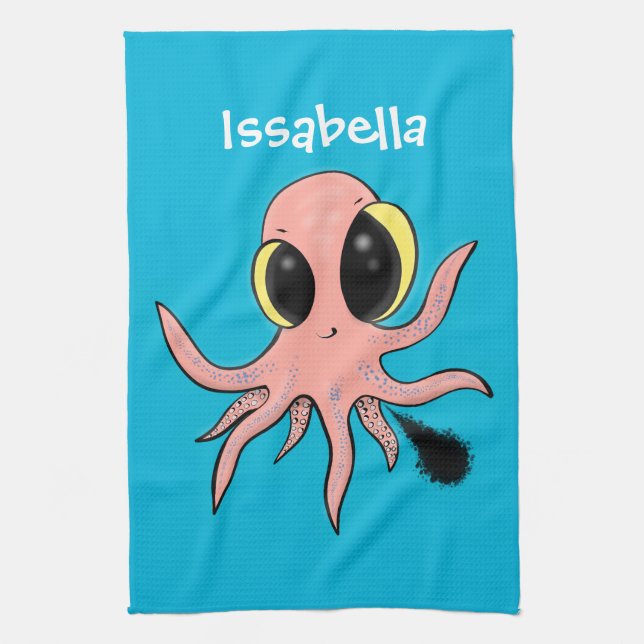 Cute, cheeky baby octopus cartoon kitchen towel (Vertical)
