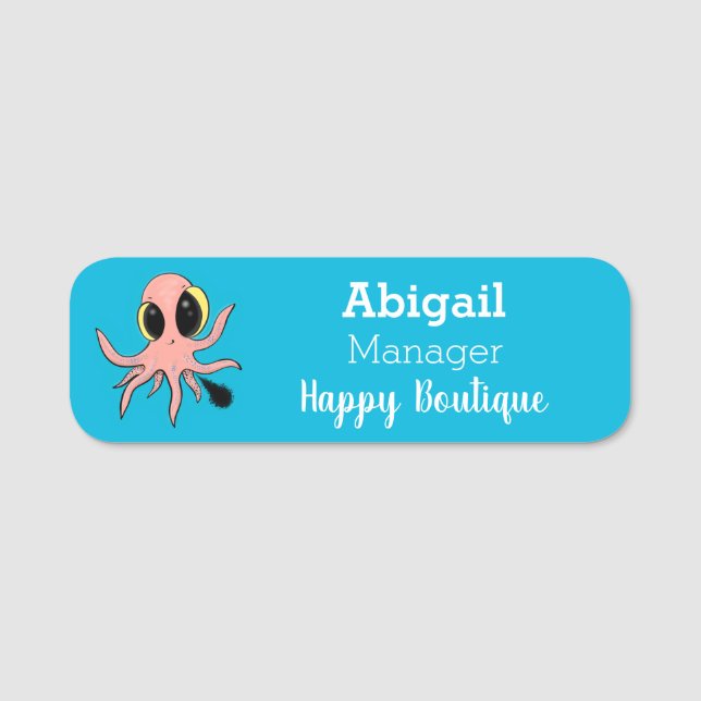 Cute, cheeky baby octopus cartoon  name tag (Front)