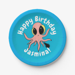 Cute, cheeky baby octopus cartoon paper plate