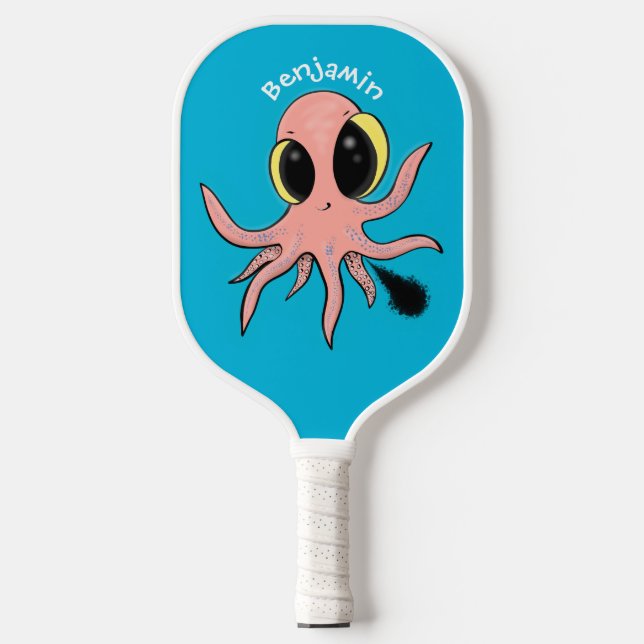 Cute, cheeky baby octopus cartoon  pickleball paddle (Front)